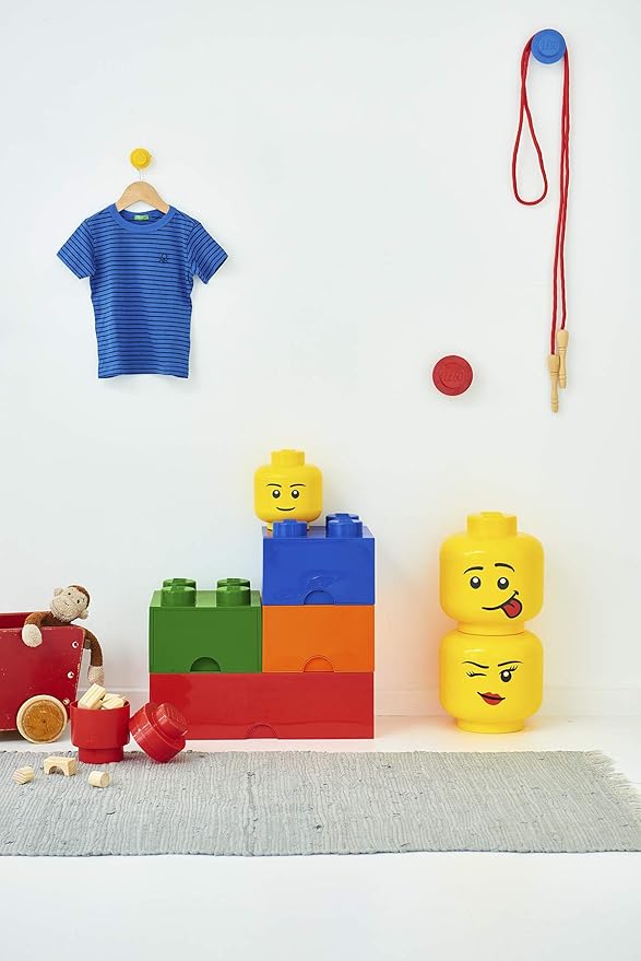 Room Copenhagen, Lego Storage Heads Stackable Storage Container - Buildable Organizational Bins for Kid’s Toys and Accessories - 4.02 x 4.02 x 4.53in - Mini, Boy, Holds 100 Bricks