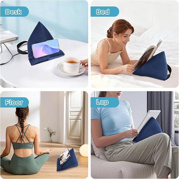 Crochet Lap Support Pillow - Multi-Purpose Reading Pillow for Gaming/Working/Nursing, with Removable Extra Back Pillow for Lumbar & Back Support, Enlarged U-Shape Gaming Lap Pillow, Blue