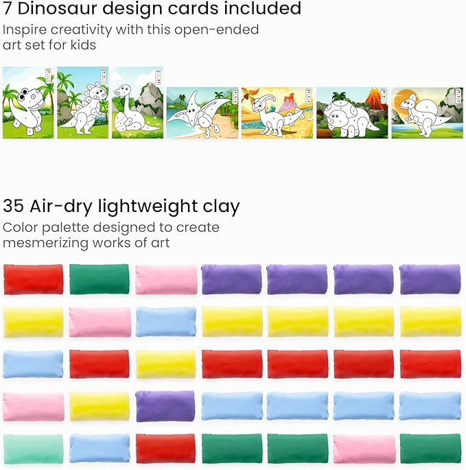 Arteza Kids Air Dry Clay, 35 Bars, Dinosaur Modeling Clay by Numbers Kit, Craft Supplies for Learning Centers and Educational Playtime