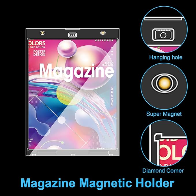 2-Pack Magazine Book Magnetic Holder - One Touch Magazine Magnetic Frame, Magazine Book Display Holders, UV Protection Comic Book Display Case, Premium Wall Mountable Magazine Book Protective Holder