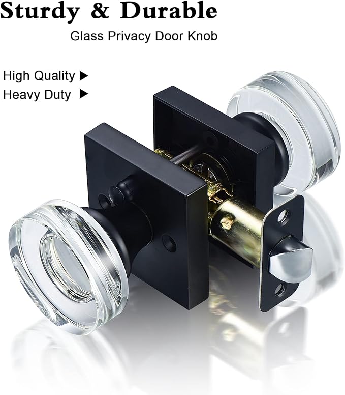 coolnews Matte Black Door Knob Glass Door Knobs Interior Privacy Door Knobs with Lock for Bathroom and Bedroom Vintage Crystal Door Knobs
