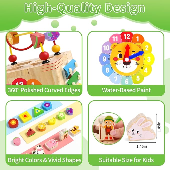 Toddler Wooden Activity Cube Toys, Montessori Toys for 1 2 3 Year Old Boy Girl, Educational Learning Toys for Toddlers 1-3 2-4 Years, Sensory Infant Toys First 1st 2st one two Christmas Birthday Gifts