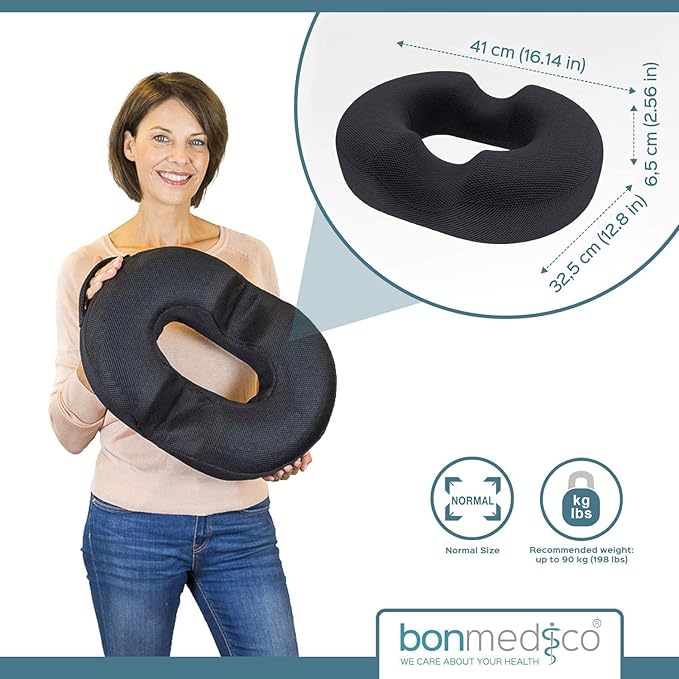 Orthopedic Donut Seat Cushion - Standard, 16 x 13 Inch, Memory Foam Gel Office Chair Cushion for Hemorrhoid, Tailbone, Butt, Coccyx Relief - Support Pillow for Office, Car, Home and Wheelchair