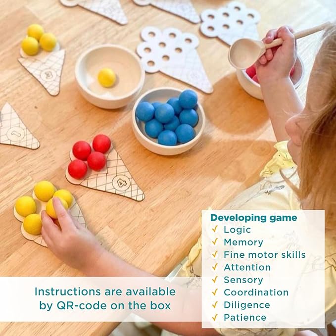 Ulanik Sweet Counting Toddler Montessori Toys for 3 Year Old + Kids Wooden Matching Game for Learning Color Sorting and Counting — 30 Balls, 0.98 in