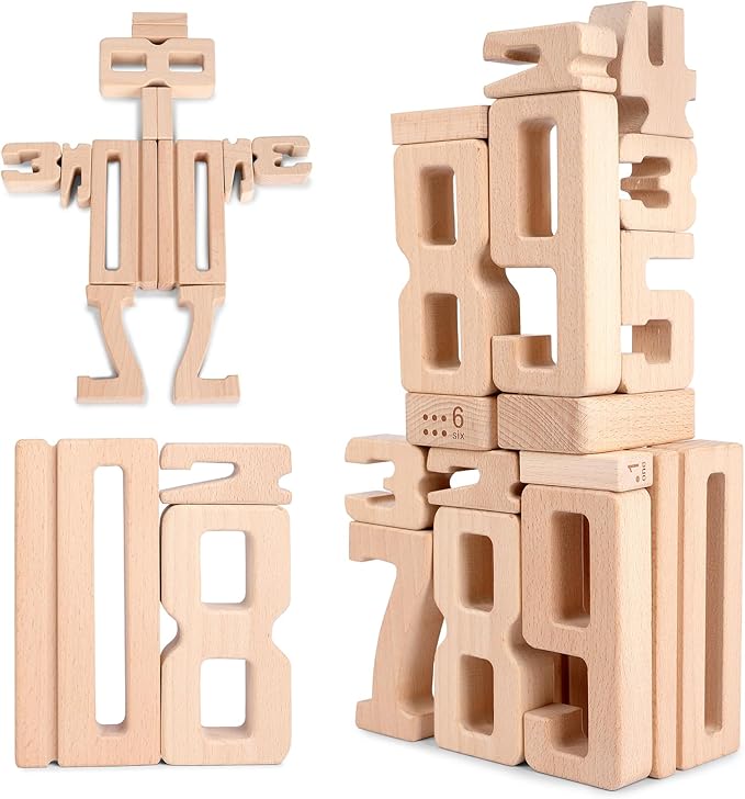 Wooden Numberblocks Toys, 32 Pcs Number Blocks Toys for Kids, Large Number Block 1-10, Digital Building Blocks, Stacking Number Toys for Kids Ages 3-5 Up, Preschool Learning Activities