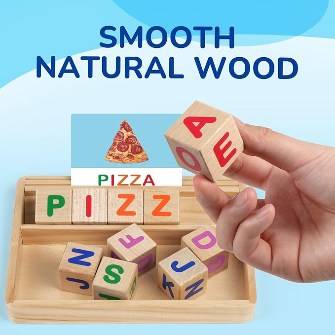 BenBen Spelling Games with Flash Cards, Montessori Toys for 3 4 5 6 Years Old Kids, Wooden Matching Letters Toys, CVC Word Educational Learning Toys, Gift for Preschool Kindergarten