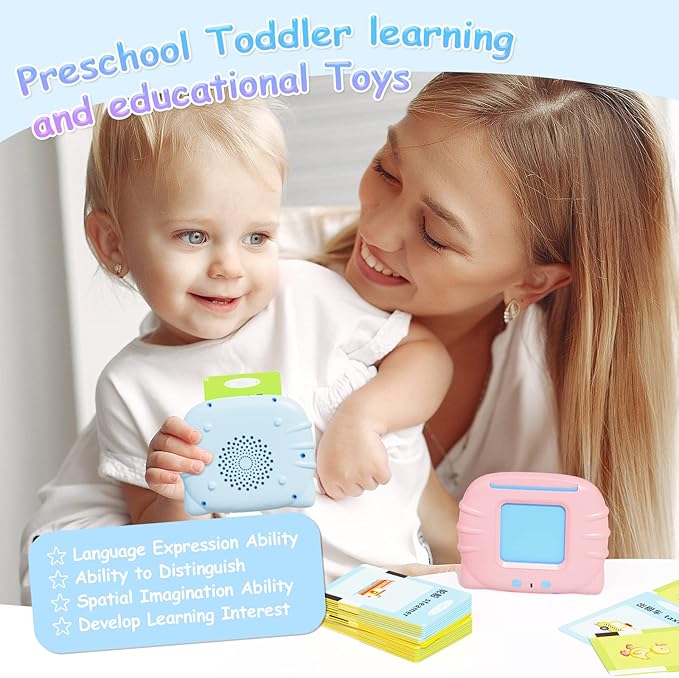Learning Montessori Toys for 3 Years Old Boys Girls, ROATEE Autism Sensory Toys, 448 Sight Words Talking Flash Cards for Preschool Learning Activities, ABC Learning for Toddlers (Pink)