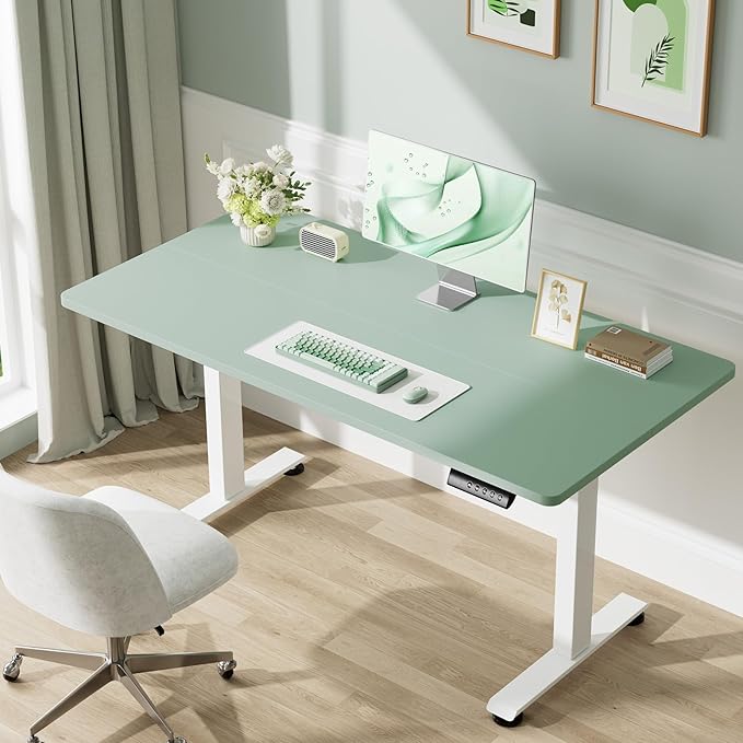Veken 55 Inch Large Electric Standing Desk, 4 Memory Heights Adjustable,Sit to Stand Up, Work Home Office Computer Table for Study, Walking Pad, Writing, and Games, Wooden Desktop Desks, Green