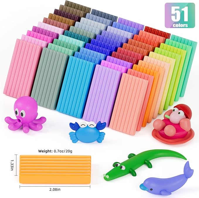 CiaraQ Polymer Clay 51 Colors, Modeling Clay for Kids, Oven Bake Clay with Sculpting Tools, Non Toxic, Ideal for Sculpture, Crafting, DIY Projects. (Assorted Colors, 0.7oz/Colors)