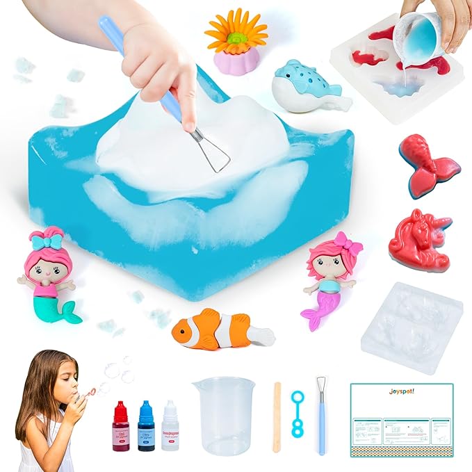 3 in 1 Mermaid Soap Making Craft Kit Kids Toy, STEM Art and Craft Science Toy for Toddler, Dig Soap with Silicone Mold,Fragrances, Best Educational Craft Activity, Birthday Easter Gift for Girl Boy
