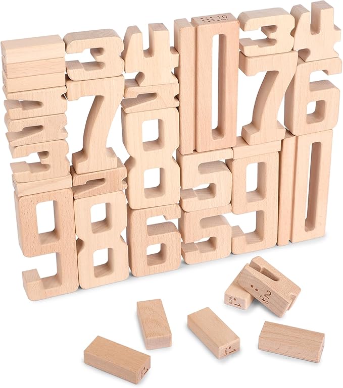 Wooden Numberblocks Toys, 32 Pcs Number Blocks Toys for Kids, Large Number Block 1-10, Digital Building Blocks, Stacking Number Toys for Kids Ages 3-5 Up, Preschool Learning Activities