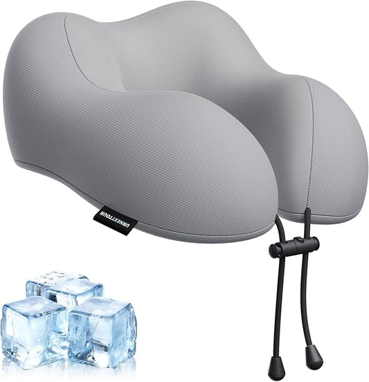 urnexttour Travel Pillow for Airplane Memory Foam Neck Pillow, Soft & Support Travel Pillow for Travelling, Sleeping Rest, Car, Train and Home Use (Grey)