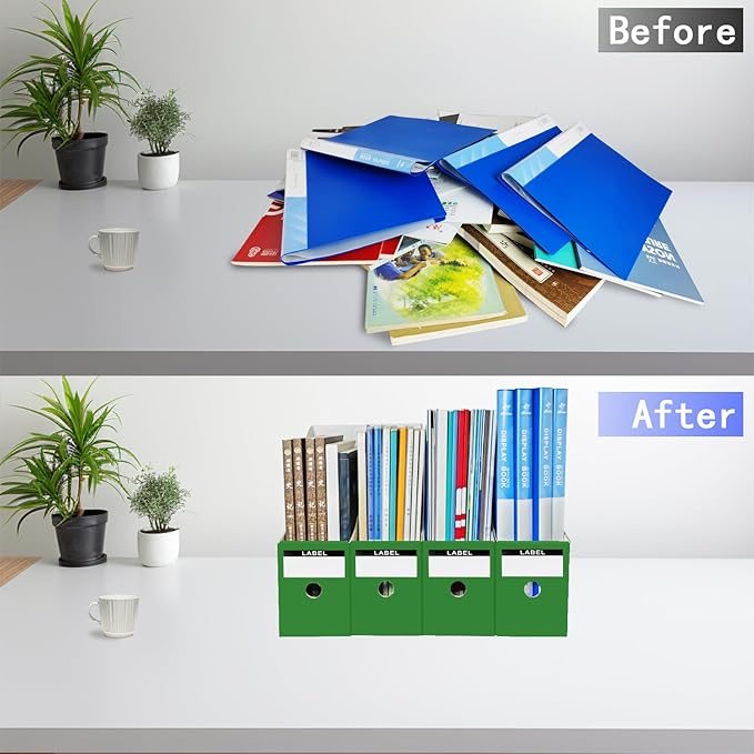 Limitliho 2 Pack Cardboard File Storage Box with Label, Grass Green Book Holder for Classroom,Office,Home,Magazine Organizer for Desk(10.6" H x 10.2" L x 3.5" W in)