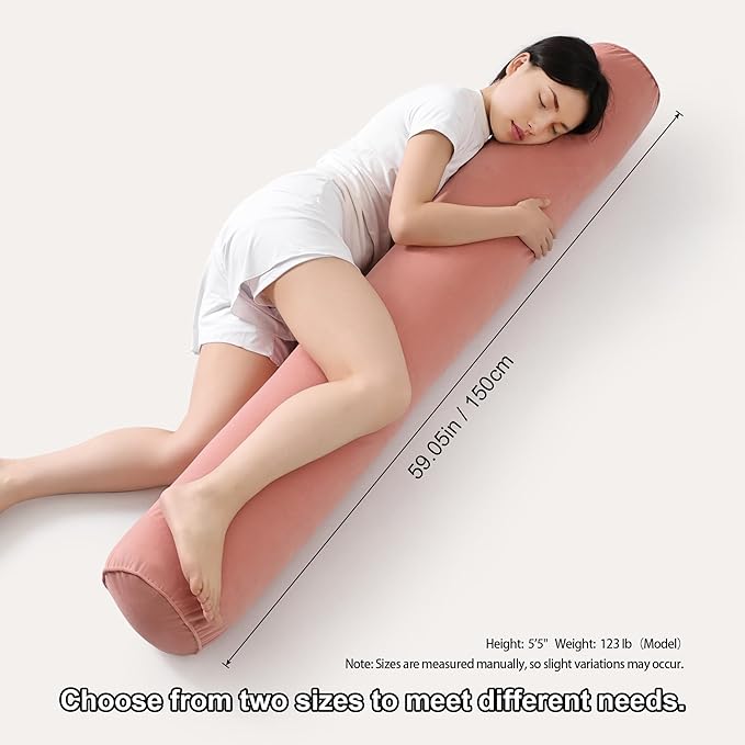 Body Pillow for Adults – Long Bolster Pillow for Bed, Round Cuddle Pillow, Full Support for Side Sleepers,59 x 7.87 Inches,Blush Pink