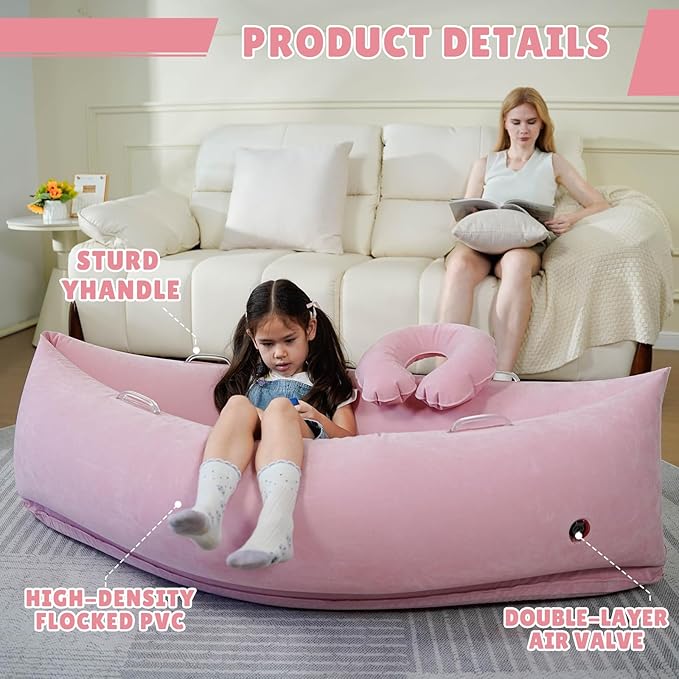 Bmag Sensory Chair for Kids, Inflatable Peapod Canoe with Neck Pillow, 60" Sensory Pod Seating ADHD Toy Gift for Autistic Children, Includes Electric Air Pump, Pink