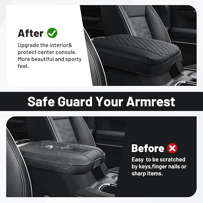 Autorder Center Console Cover for 2019-2025 2026 Chevy Silverado/GMC Sierra Accessories Armrest Cushion Cover Nappa Leather Middle Console Covers Console Cushion Pad Anti-Scratch(Bucket Seat Only)