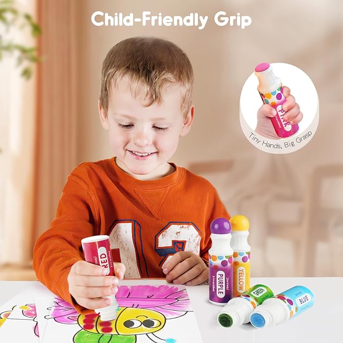 Jar Melo Washable Dot Markers, 6 Colors Dot Paints with 108 PDF & 10 Physical Activity Papers, Non-Toxic Bingo Daubers for Toddlers 1-3 2-4