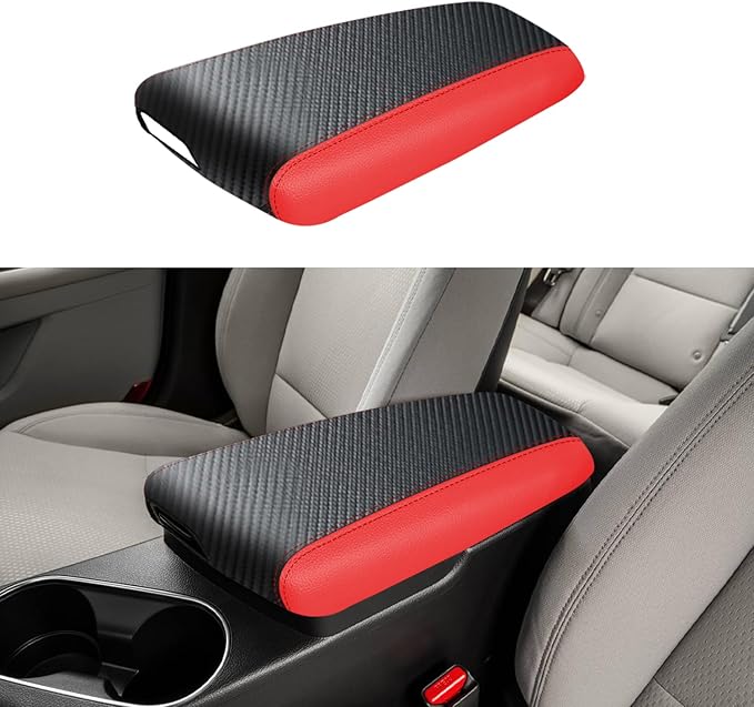 XYHGM Car Center Console Armrest Cover for Kia Optima 2011 2012 2013 2014 2015 Leather Anti-Scratch Central Arm Rest Box Lid Seat Cover Protector Cushion Saver Interior Accessories(Carbon Fibre+Red)