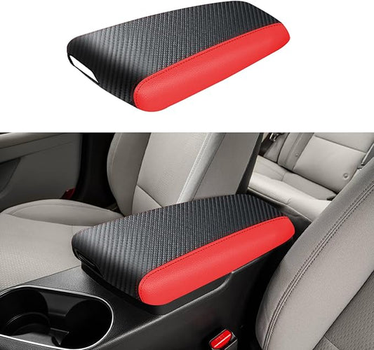 XYHGM Car Center Console Armrest Cover for Kia Optima 2011 2012 2013 2014 2015 Leather Anti-Scratch Central Arm Rest Box Lid Seat Cover Protector Cushion Saver Interior Accessories(Carbon Fibre+Red)