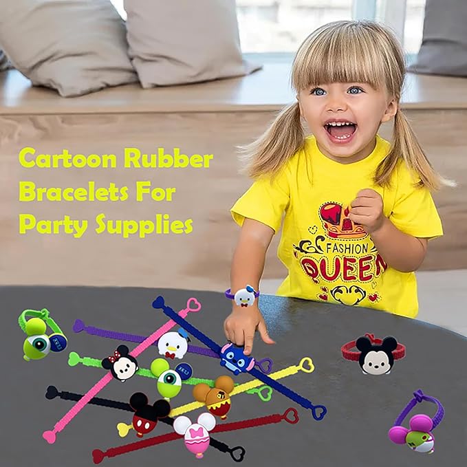 15pcs Cartoon Characters Rubber Bracelets Wristband Bracelets for Birthday Party Supplies Favors Prize Rewards