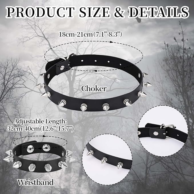 4 Pcs Wolf Costume Wolf Ears Headband Spiked Collar Rivets Bracelet and Tail Animal Costume for Halloween Cosplay Party Accessories Kit