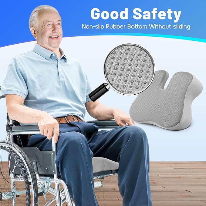 Seat Cushion, Wide & Soft Support Memory Foam Cushion for Office Chair, Desk Chair, Car Seat, Airplane, Ergonomic Sciatica, Hip & Tailbone Pain Relief Cushion for Long Sitting