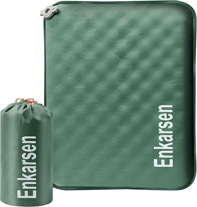 Inflatable Seat Cushion, Self-Inflating Memory Foam Airplane Seat Cushion Portable Camping Sitting Pad for Travel Stadium Car Bleachers Outdoors Office,Lightweight,Supports Back Comfort (Green)