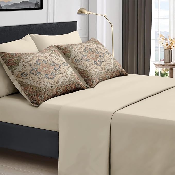 Comforter Set Twin Size, Vintage Medallion 5 Pcs Bedding for Kids and Adults, Oriental Floral Bed Sheet Sets with Fitted Sheet Pillowcases & Shams for Bedroom Bed Decor