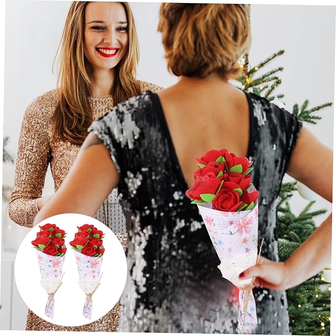 Beavorty 2 Sets Bouquet Material Package Flower Crafts for Kids DIY Felt Flower Kit Valentines Day DIY Kid Toys Unique DIY Bouquet Supply Child Rose Craft Pack Non-Woven