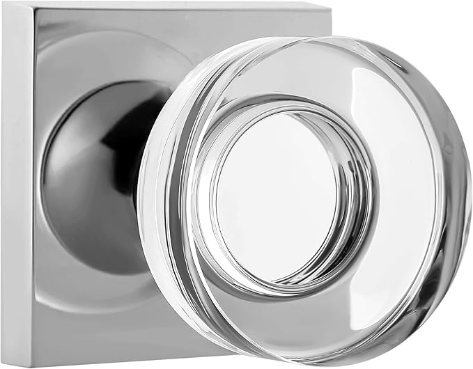 coolnews Crystal Glass Door Knobs Interior, Heavy Duty Square Passage Door Knob for Hall/Closet, Polished Chrome Finish