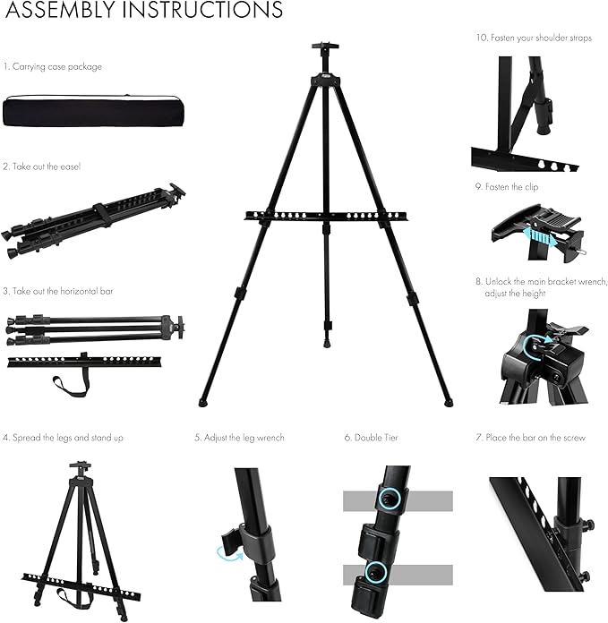 Artify 73 Inches Double Tier Easel Stand, Adjustable Height from 22-73”, 3 in 1, for Painting and Display with a Carrying Bag, 1PACK