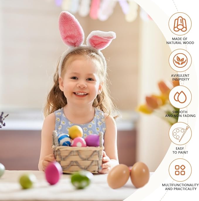 12pcs Wooden Fake Eggs, 2-Color Wooden Easter Eggs, DIY Kitchen Pretend Game Food Set, Children's Kitchen Game Toys, Home Decoration Products, Fake Eggs for Home Farm Decoration