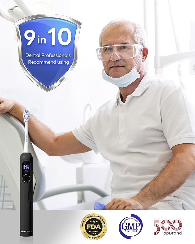 G5S Smart Electric Toothbrush with 0.96'' Screen, Real-time Missed Area Feedback, 2 Brush Heads, 150 Days Lasting, Sonic Toothbrush with Travel Case for Adults and Kids (Black, 1 Count)