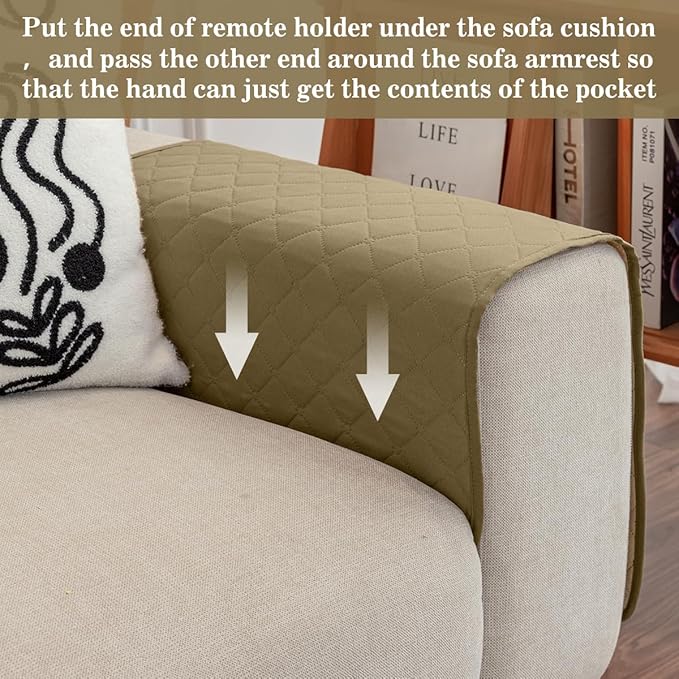 Bedside Caddy for Couch Remote Control Holder Recliner Armrest Organizer Non Slip Sofa Armchair Caddy with 6 Pocket Storage for Magazine, Tablet, Phone, iPad, Camel