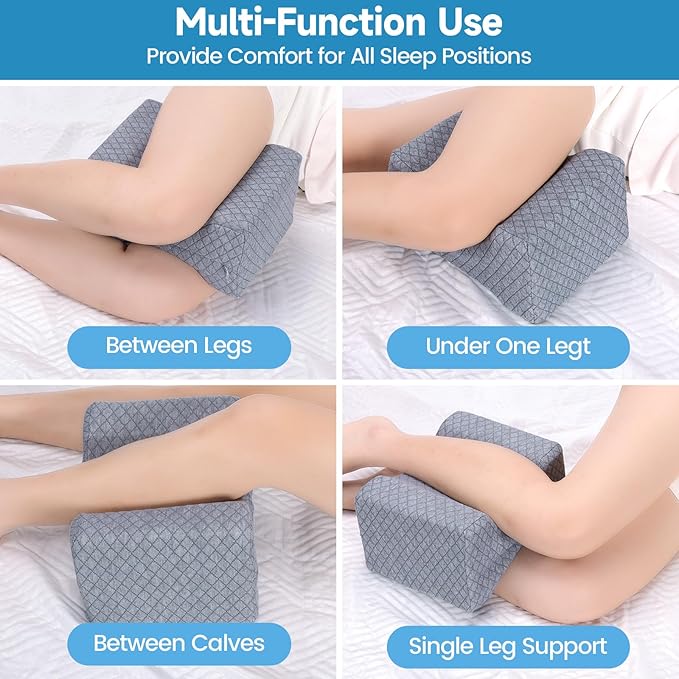 Memory Foam Knee Pillow for Side Sleepers, Support Leg Pillow for Side Sleeping, Smooth Spine Alignment Pillow, Cushion for Hip, Back, Sciatica, Knee, Joints Pain Relief, Gray