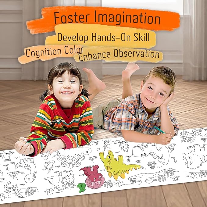 Large Size Coloring Paper Roll for Kids, Toddler Drawing Paper Roll,DIY Sticky Wall Painting Color Filling Paper,Creative Early Educational Toys for Toddlers 120 * 15 Inch (Dinosaur)