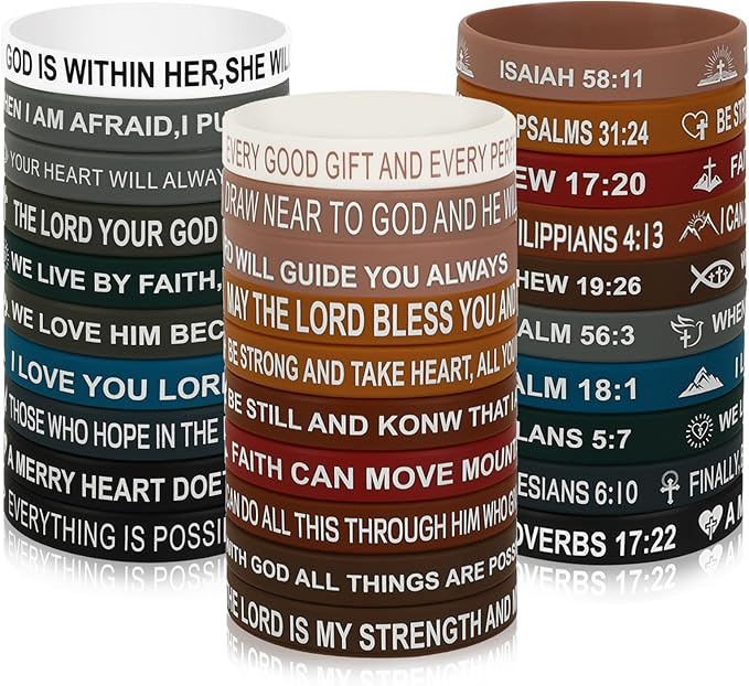 JUNEBRUSHS 42pcs Bible Verse Silicone Bracelets Bulk Inspirational Christian Faith Hope Jesus Rubber Wristbands for Men Women Party Christian Gifts(21 Designs)