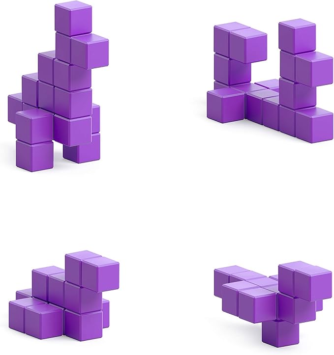 PIXIO-16 Violet Color Series Magnetic Blocks Building Set 16pcs with Free App, Stress Relief Building Blocks, Magnets for Kids, Pixel Art Desk Toy, Fidget Toys