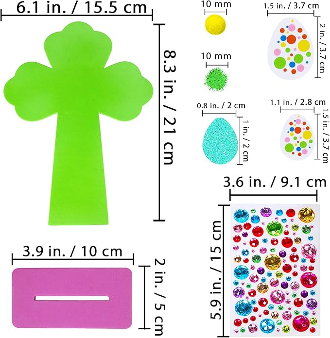 18 Sets Easter Cross Decorations DIY Craft Kits Assorted Foam Cutouts Egg Bunny Chick Stickers Pom-poms for Kids Classroom Sunday School VBS Activity Art Project