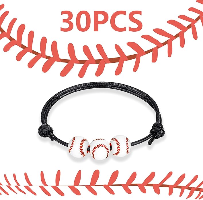 30pcs Sport Theme Charm Bracelets Adjustable Inspirational Beads Ball Party Favors for Teens Boys Girls Adult Decoration Wristbands Student Present