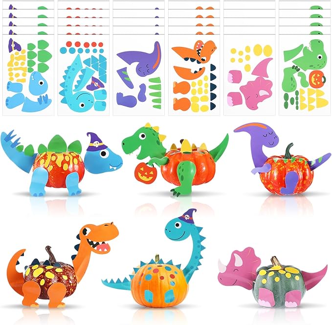 30 Sets Thanksgiving Pumpkin Decorating Craft Kits DIY Dinosaurs Pumpkin Decorating Dinosaurs Pumpkin Sticker Craft Gift Craft for Thanksgiving Party Supplies Party Favors