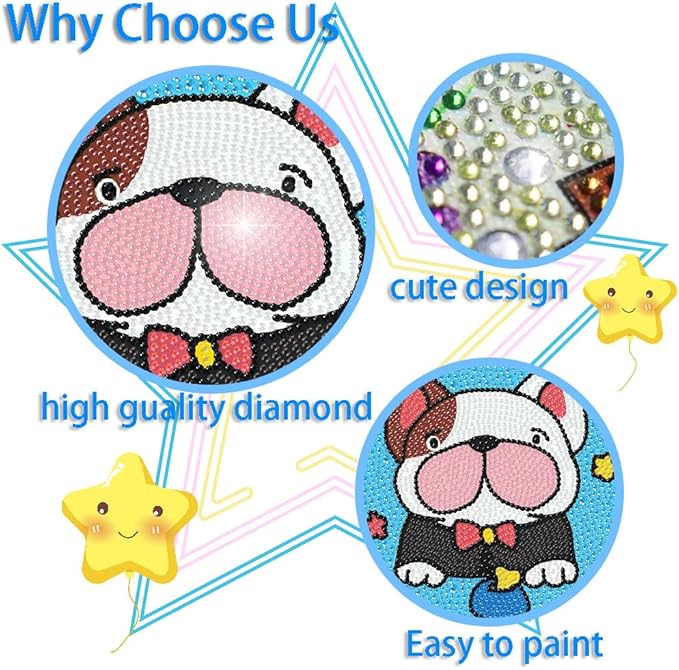 FQOVKYN 4 Pcs Cute Animals Diamond Art Kits for Kids Age 6-12, DIY Cartoon Dinosaur Diamond Art Painting for Adults Beginner, 5D Kids' Mosaic Kits Full Round Drill Gem Art for Kids 6X6 inch