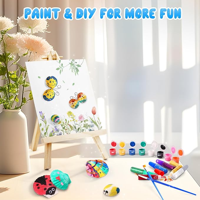 Kids Sea Shell Painting Kit, Arts & Crafts Gifts for Boys Girls, DIY Creative Activity Art Toys with Refrigerator Magnets, Kids Christmas Birthday Gifts Children Toys for Ages 5 6 7 8 9 10 Year Olds