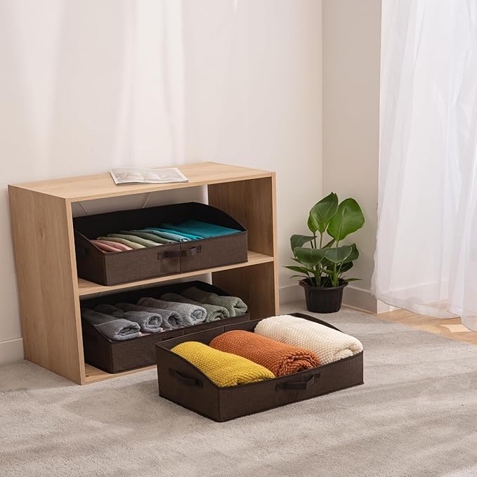 3 Pack Closet Organizers, Foldable Clothes Storage Organizers with Handles, Large Capacity, Sturdy Drawer Storage Boxes for Clothing, Underwear, Books, Shelves, Wardrobe Organizing, Brown