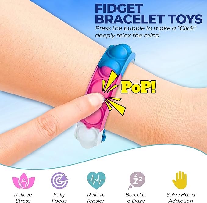 60 PCS Bracelets Glow in The Dark Pop it Fidget Toy, Rainbow Party Favors, Stress Relief Wristband Set, Push Bubbles Sensory Autistic Pack Kids Ages 5 8 12 Adult Student Gift