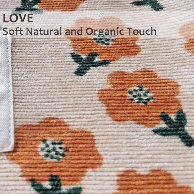 HAPPYHEIDI Women Floral Corduroy Canvas Makeup Bag Travel Cosmetic Pouch Purse Organizer, Cute Beige