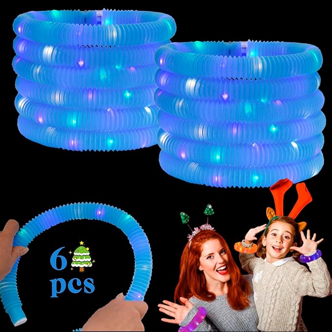 Light Up Glow Necklaces Bracelets Party Favors Accessories for Toddlers, Glow Sticks Pop Tubes for kids, Glow Birthday Camping Wedding Party Supplies Decorations for Boys Girls (Blue 6-pack)