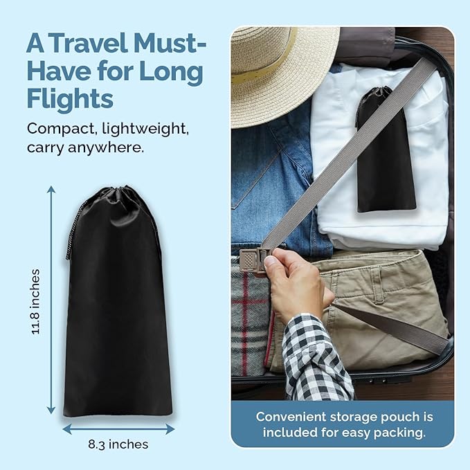 2 Pcs Airplane Foot Hammock–Adjustable Foot Hammock for Plane Travel with Thick Bamboo Base, Lightweight Travel Footrest for Office, Flights(Black)