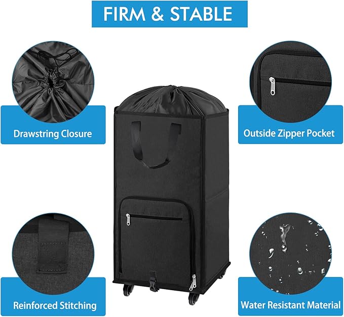 Bukere Laundry Hamper with Wheels, Large Rolling Laundry Basket with 4 Casters and 2 Handles, Collapsible Freestanding Wheeled Laundry Bag for Clothes, Laundry Room, Bathroom