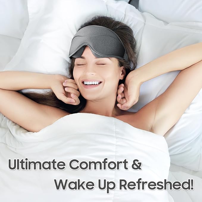 MOEASEii Sleep Mask - Total Blackout 3D Sleeping Mask, Super Lightweight & Silky Soft Eye Mask for Sleeping, Fully Adjustable Fit for Home, Office, Traveling, Meditation, Yoga, Gray